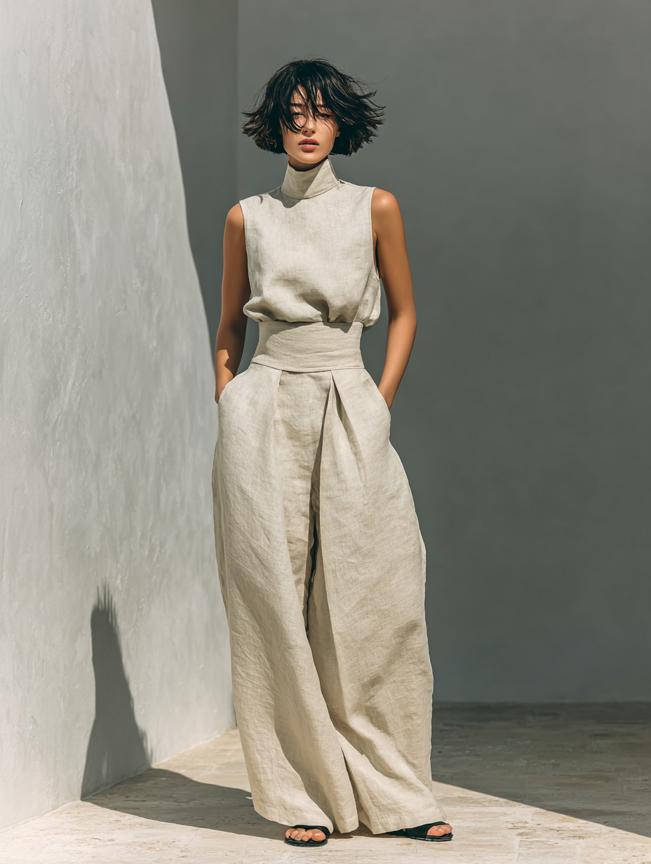 Maria™ | Complete set with tank top and wide-leg cotton and linen trousers