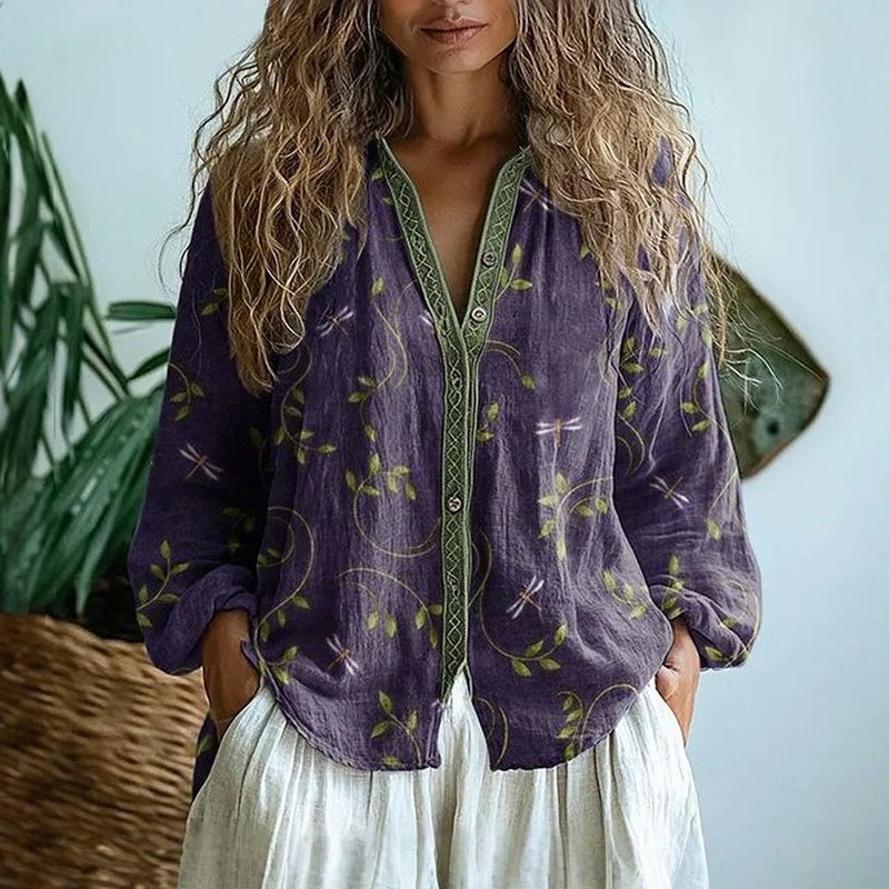 Audrey – Vintage Leaf Print Blouse