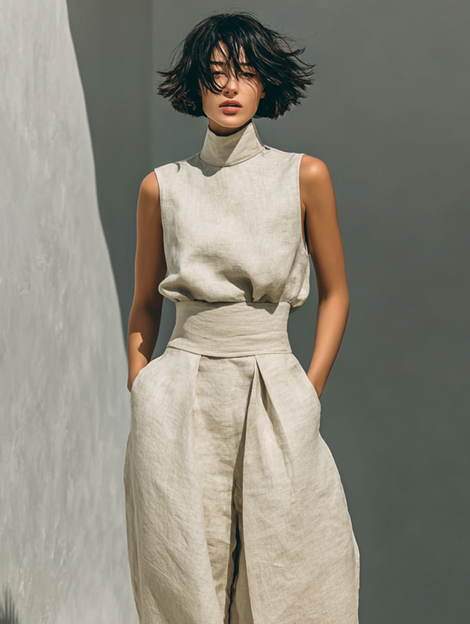 Maria™ | Complete set with tank top and wide-leg cotton and linen trousers