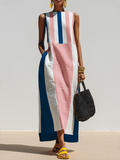Printed Panel Cotton-Linen Maxi Dress