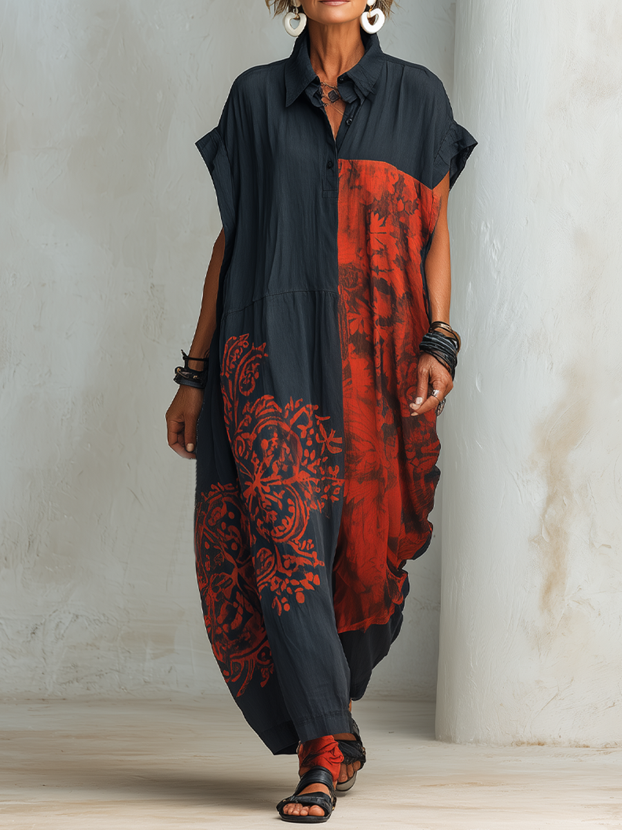 Henley Print Cotton-Linen Maxi Dress