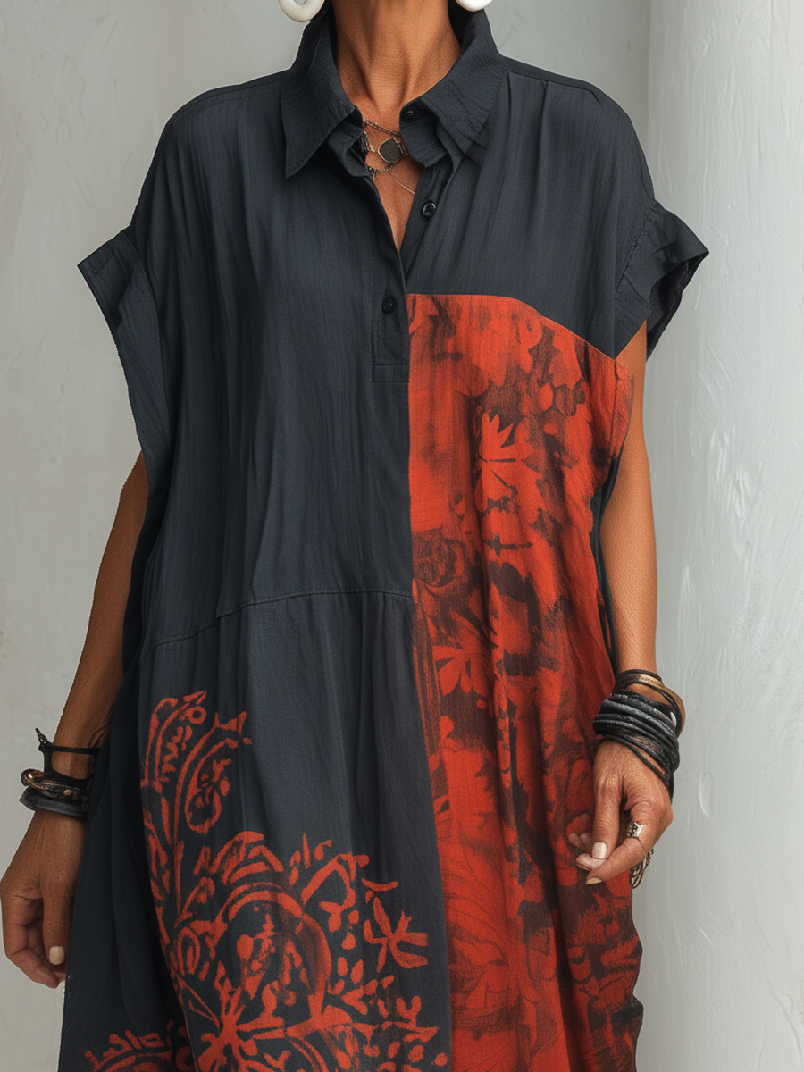 Henley Print Cotton-Linen Maxi Dress