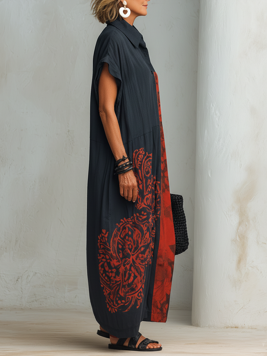 Henley Print Cotton-Linen Maxi Dress