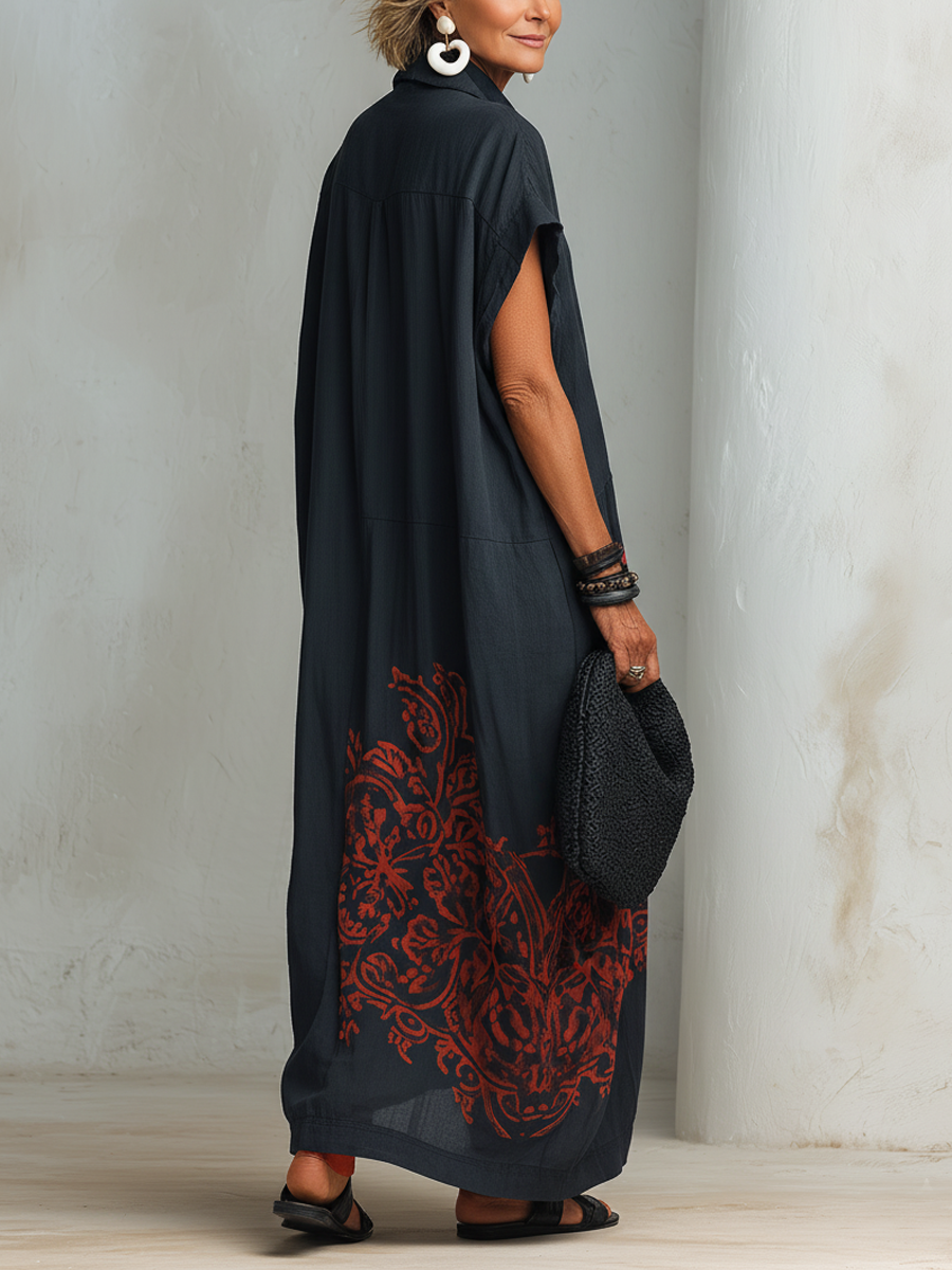 Henley Print Cotton-Linen Maxi Dress