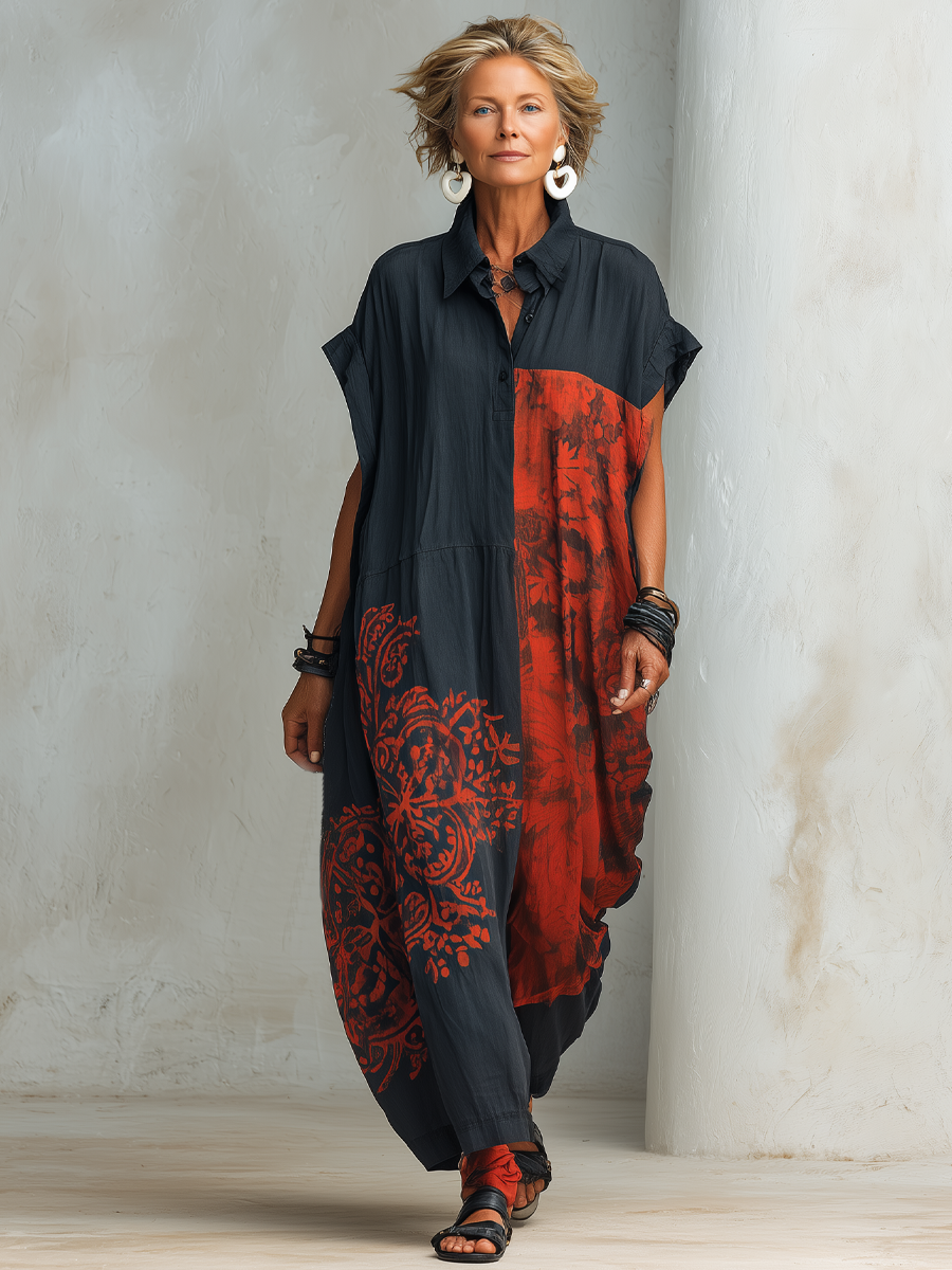 Henley Print Cotton-Linen Maxi Dress