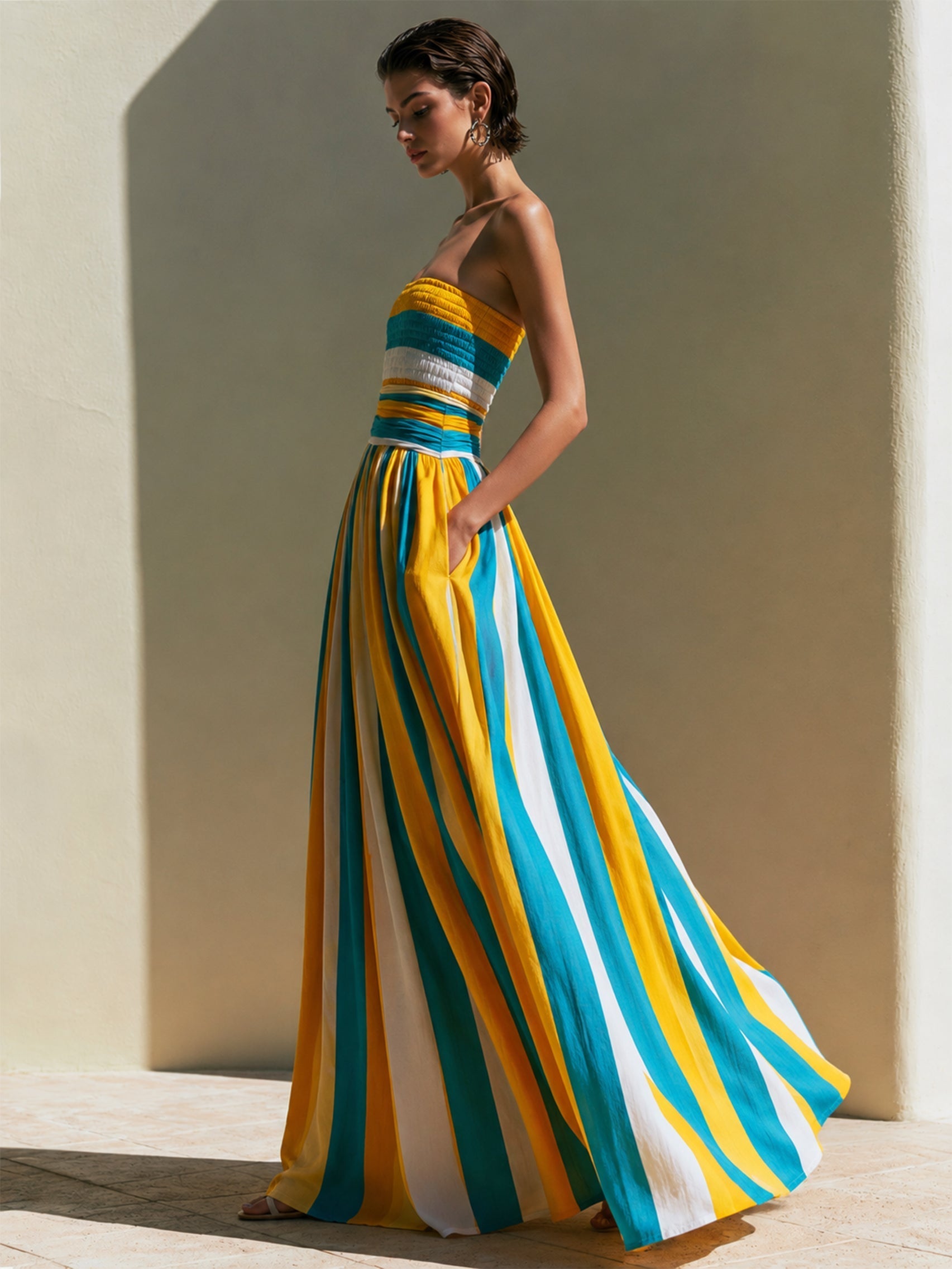 Striped Strapless Maxi Dress