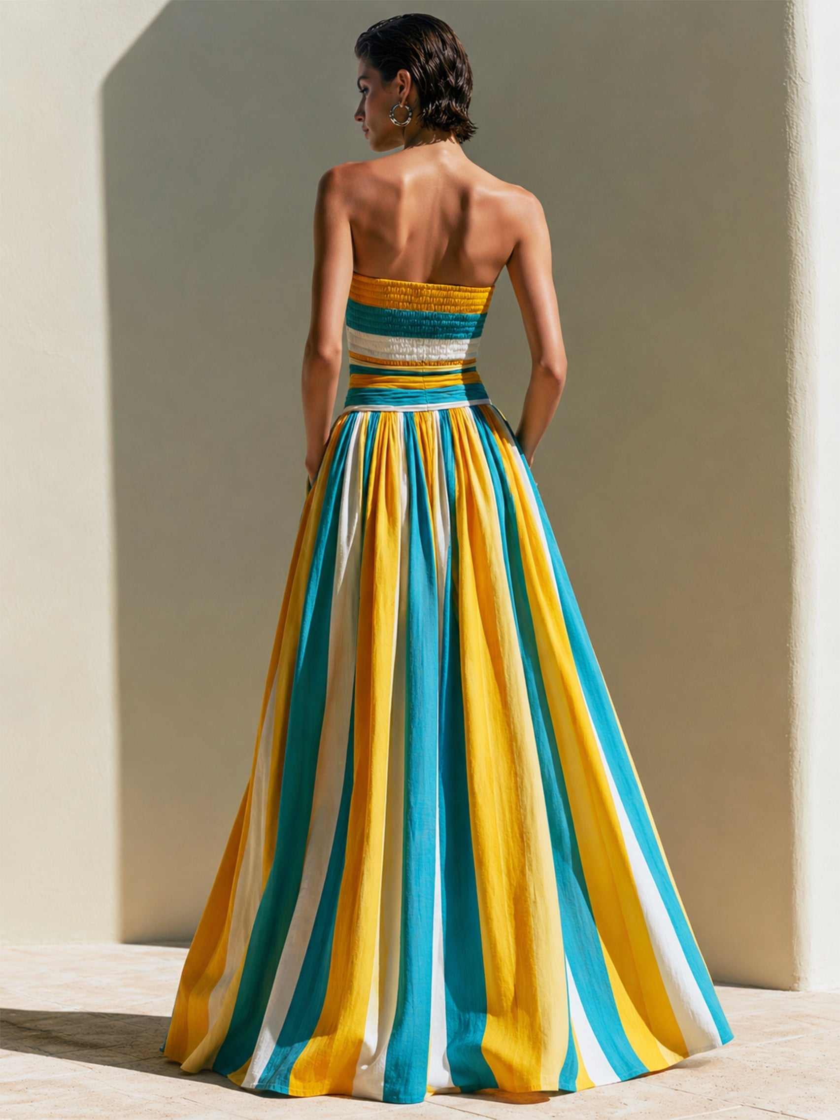 Striped Strapless Maxi Dress