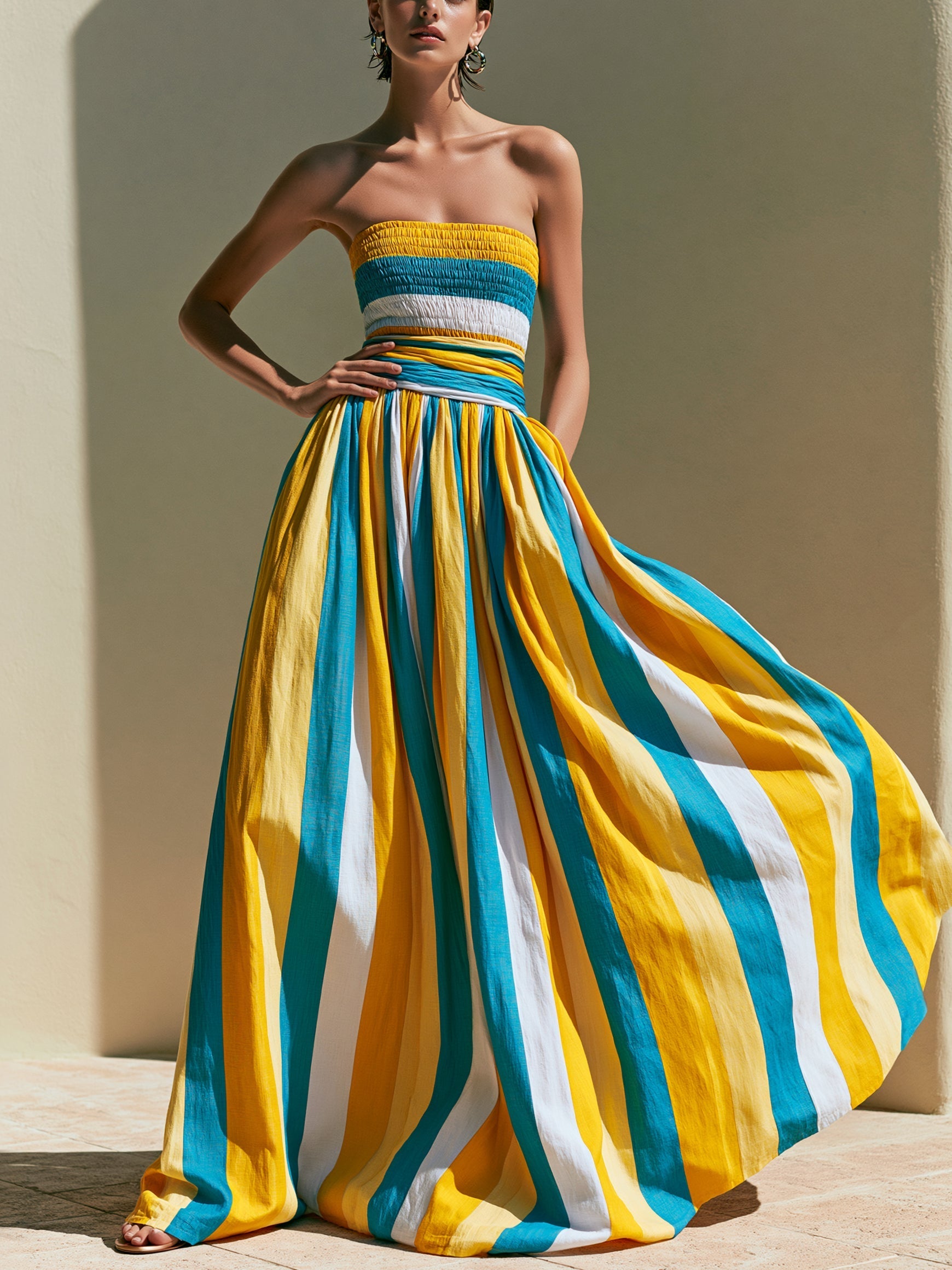 Striped Strapless Maxi Dress