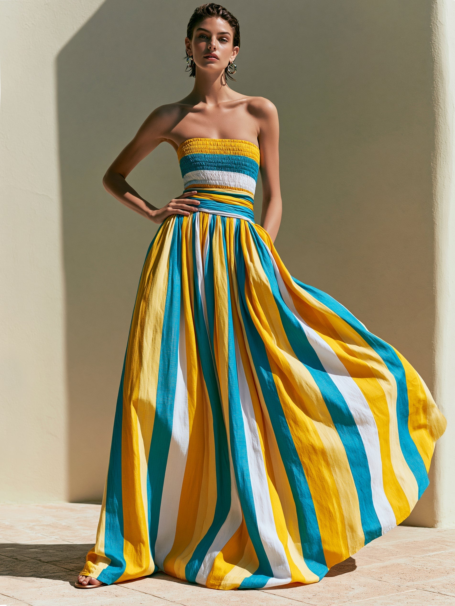Striped Strapless Maxi Dress