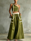 One-Shoulder Zip Pants Set