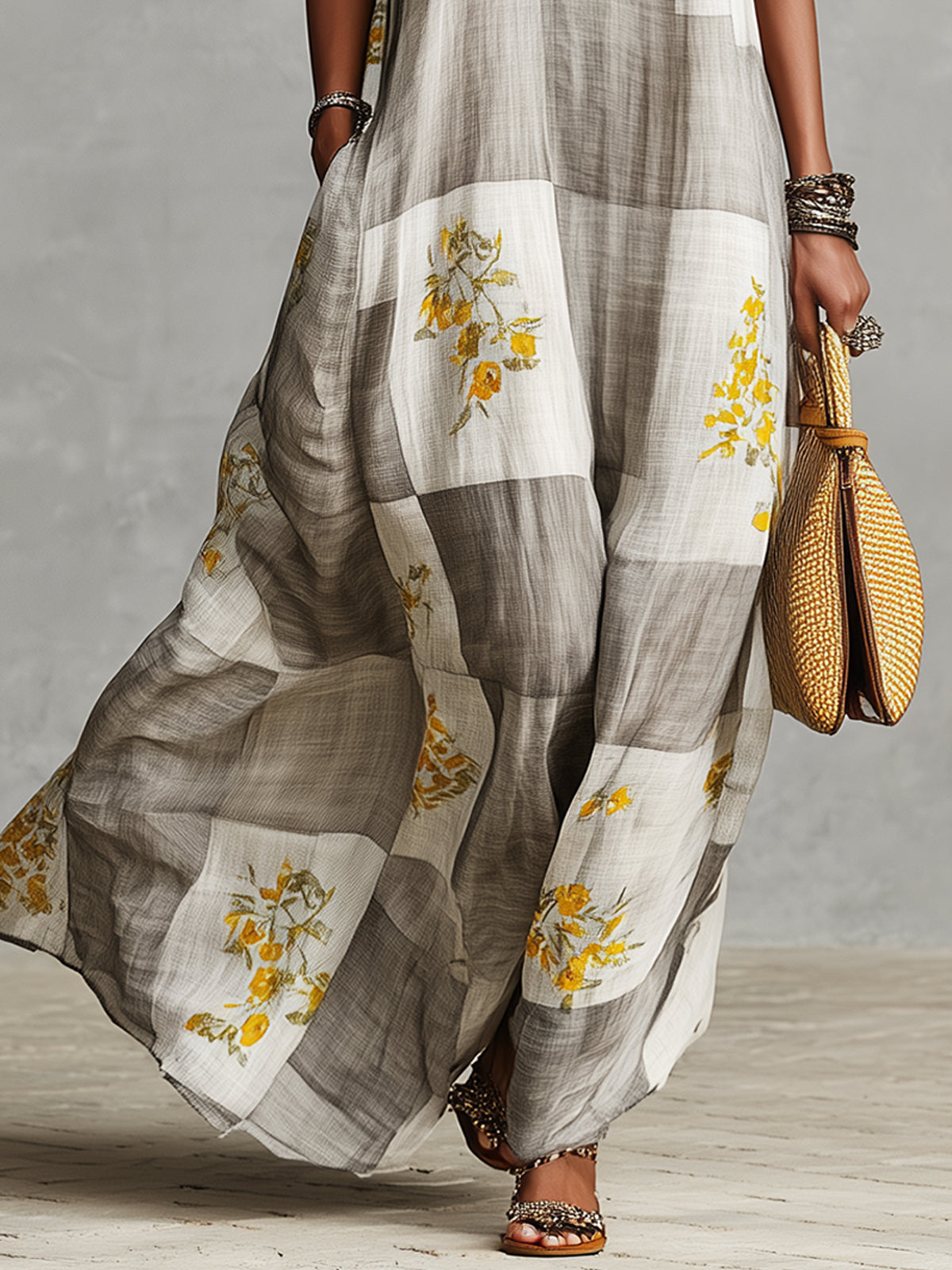 Checkered Floral Maxi Dress