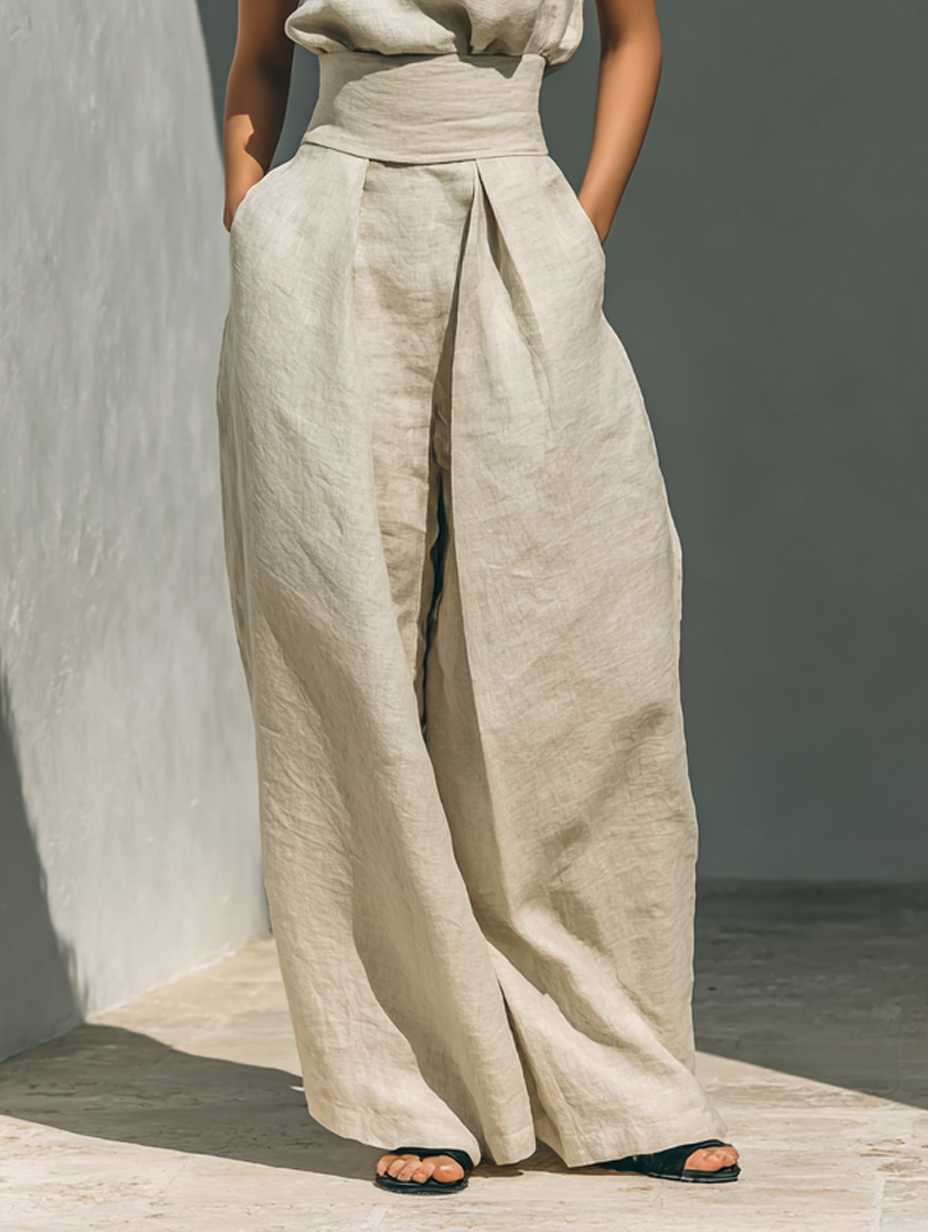 Maria™ | Complete set with tank top and wide-leg cotton and linen trousers