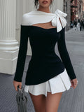Monochrome Bow Cutout Mini Dress