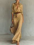 Camille™ | Maxi Dress with Lapels and Waist Belt