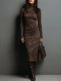 Feliza – Suede Feel Midi Dress with Long Sleeves