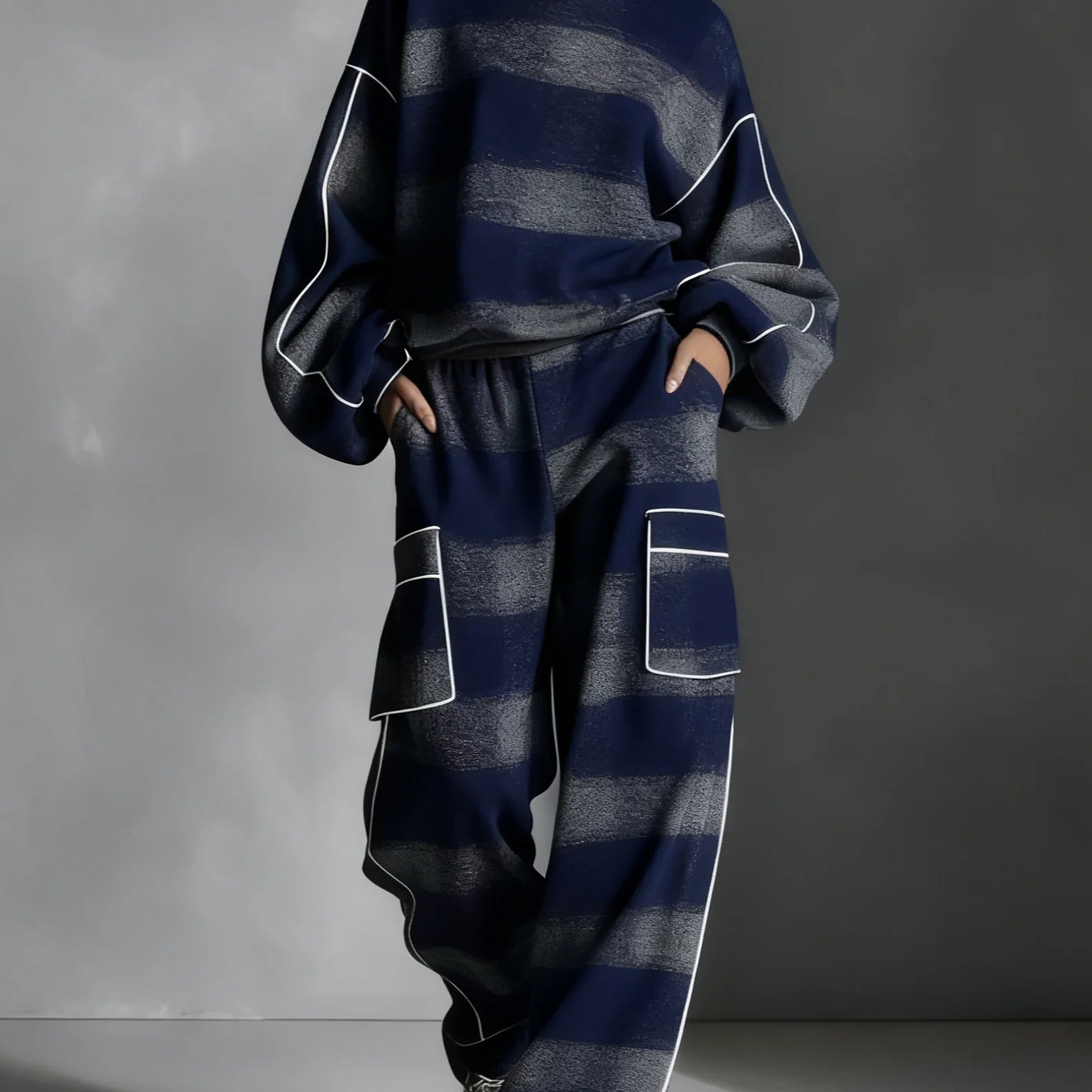 Red-Grey Plaid Contrast Sweatsuit Set