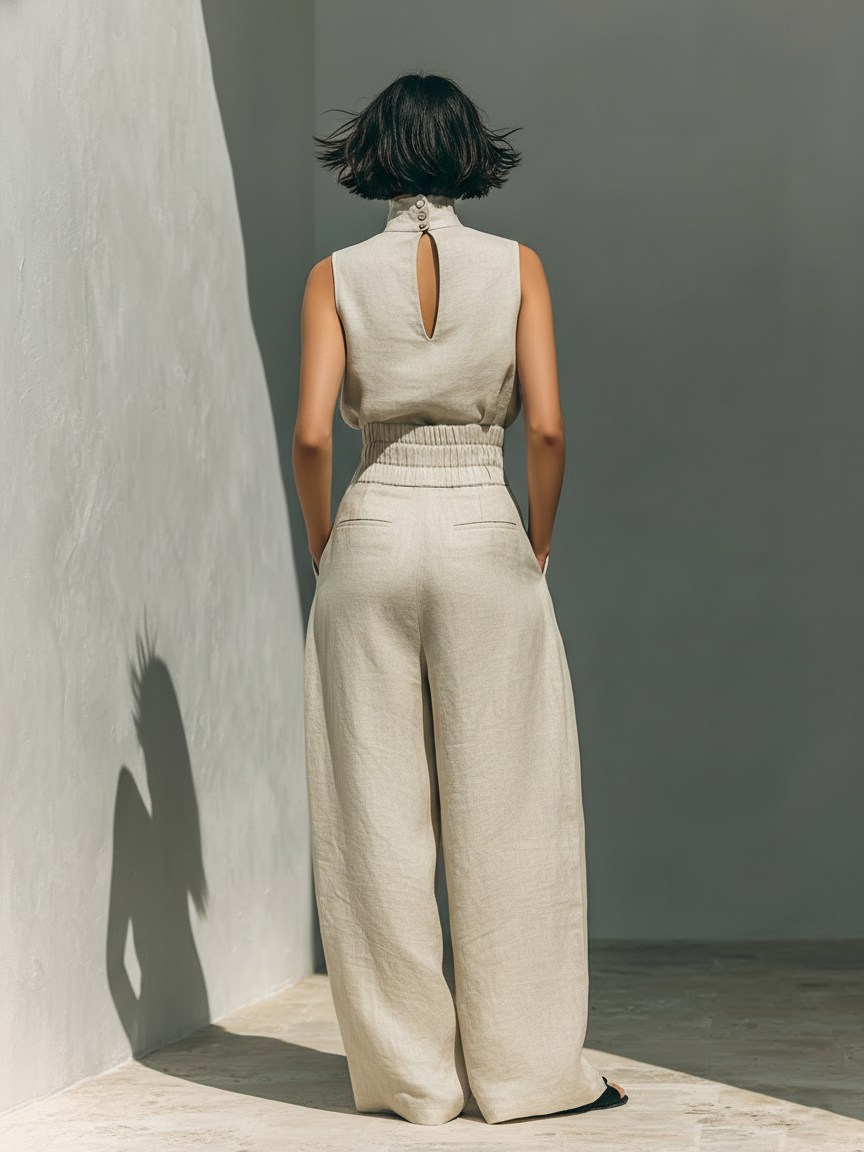 Maria™ | Complete set with tank top and wide-leg cotton and linen trousers