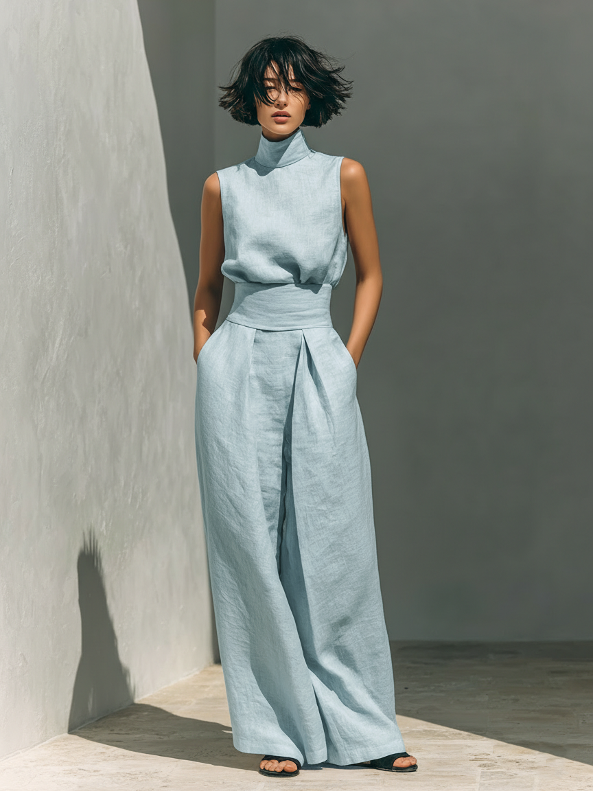 Maria™ | Complete set with tank top and wide-leg cotton and linen trousers