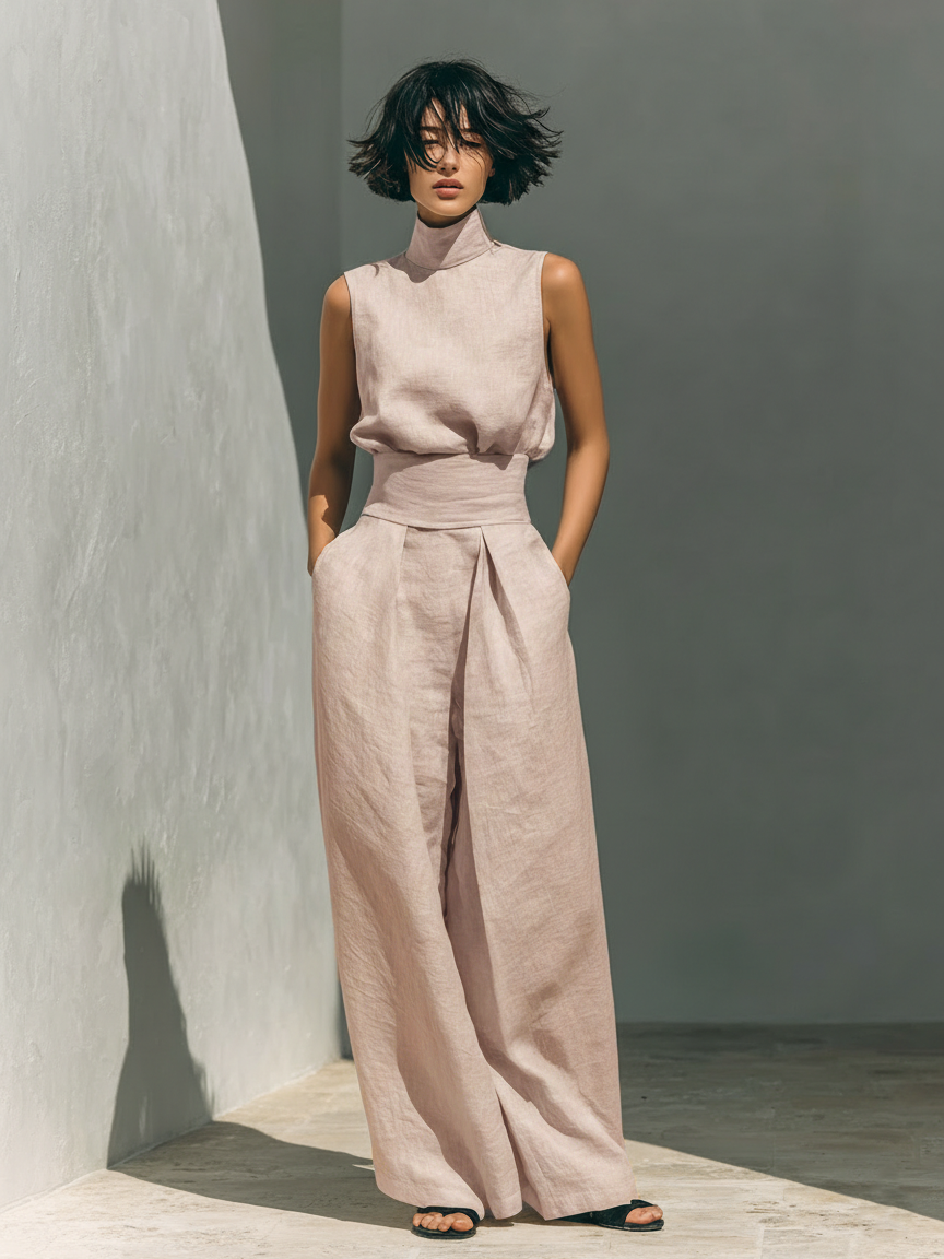 Maria™ | Complete set with tank top and wide-leg cotton and linen trousers