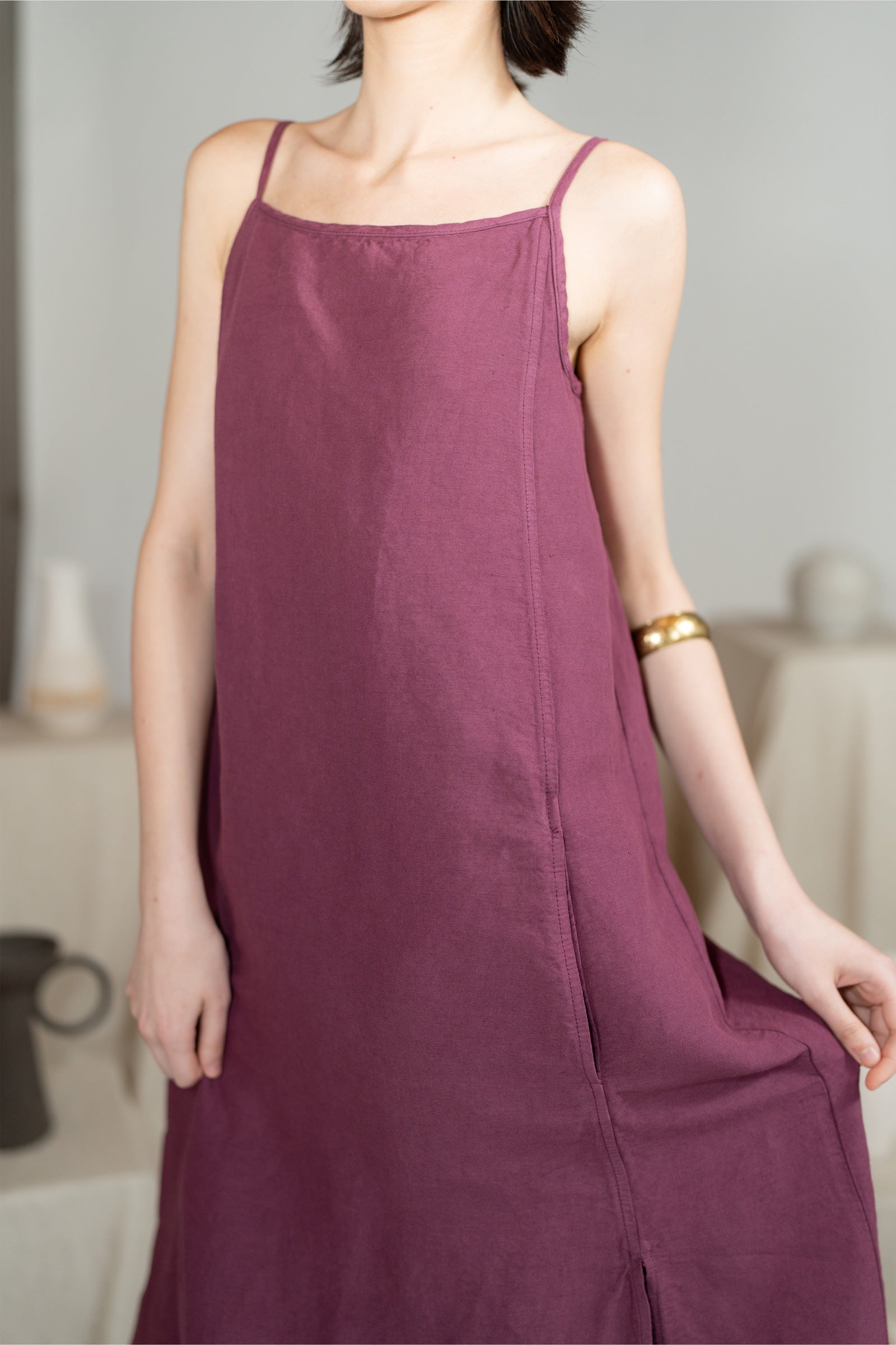 Air Dress in hemp cotton with lining and pockets