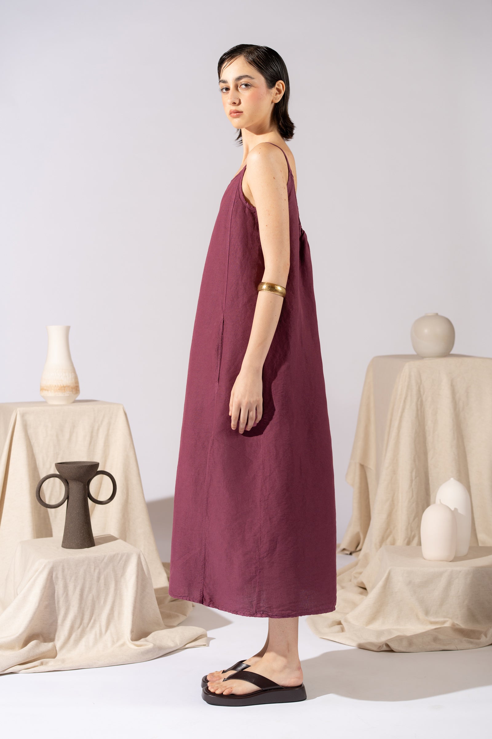 Air Dress in hemp cotton with lining and pockets