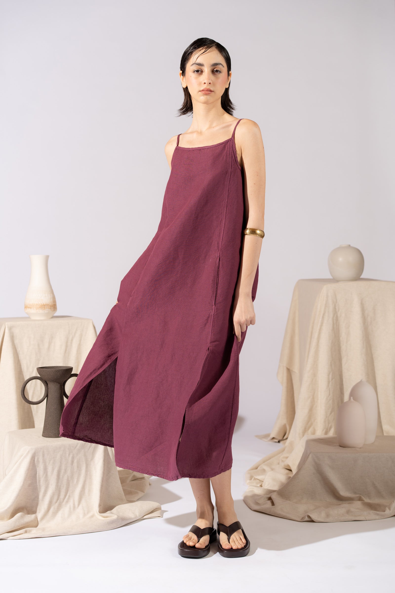 Air Dress in hemp cotton with lining and pockets