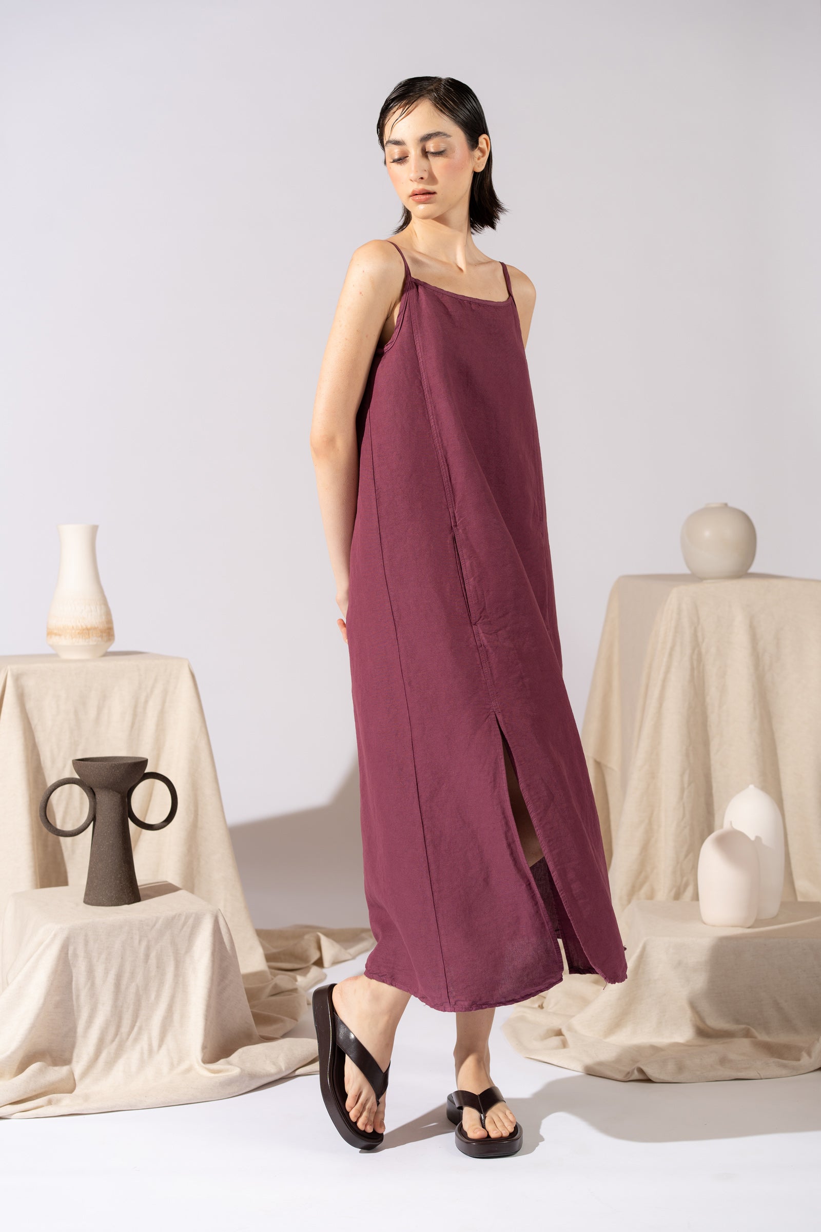 Air Dress in hemp cotton with lining and pockets