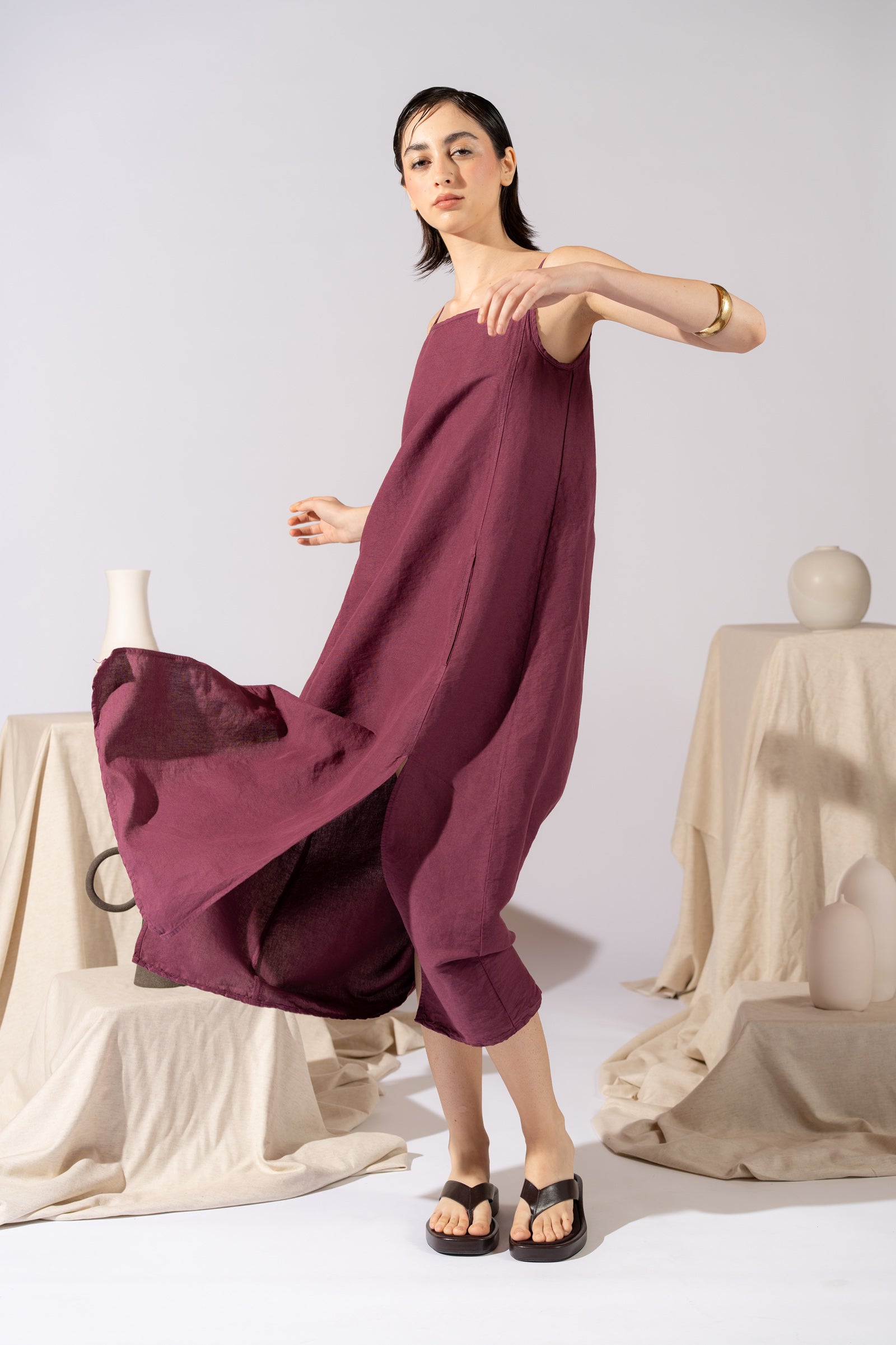Air Dress in hemp cotton with lining and pockets