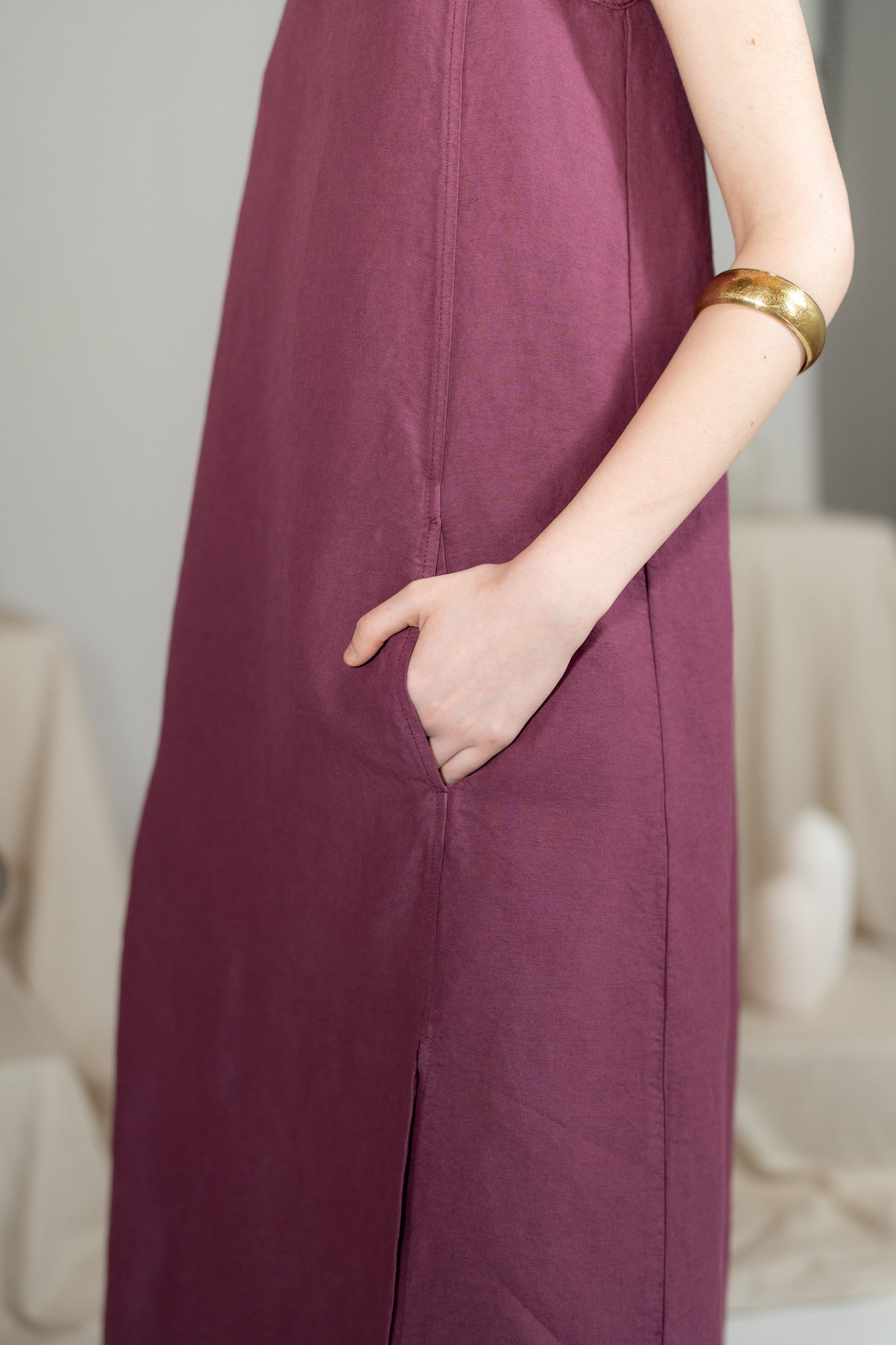 Air Dress in hemp cotton with lining and pockets