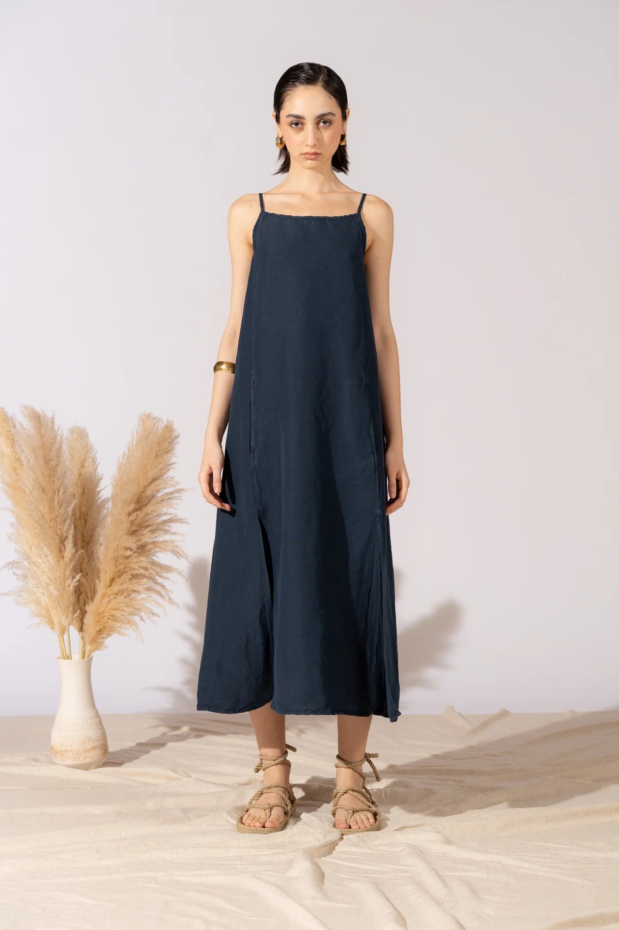Air Dress in hemp cotton with lining and pockets