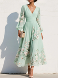 Merryl - Mint Green V-Neck Chiffon Midi Dress