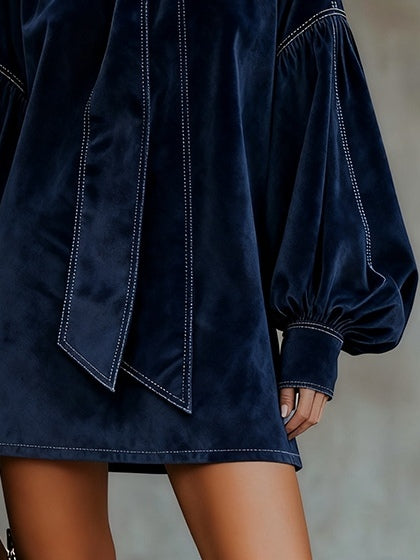 Tannia – Velvet Mini Dress with Bow