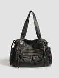 Women's Fashionable Distressed Multi-pocket Leather Handbag