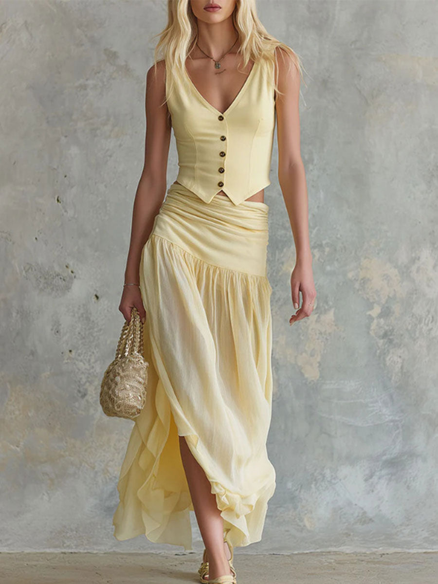 Yellow Vest Pants Set