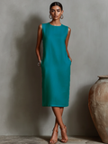 Mauee - Sleeveless Midi Dress with Pockets